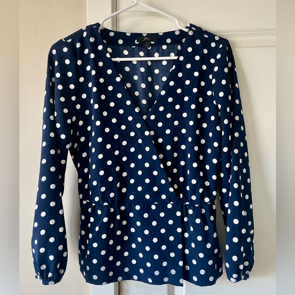 NWOT J. Crew Polka Dot Peplum Blouse - Size S